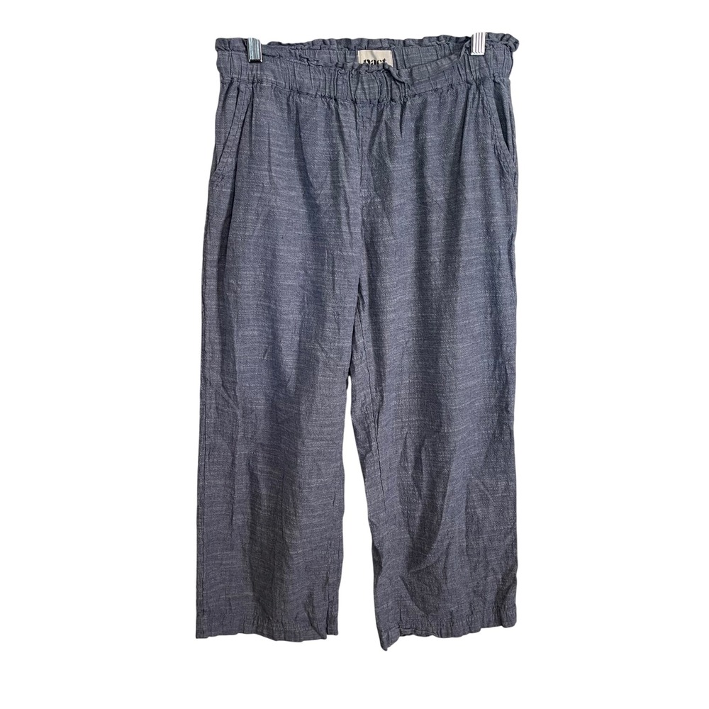Pact Organic Cotton Paperbag Waist Pants Blue Chambray Wide Leg Cropped Mens M